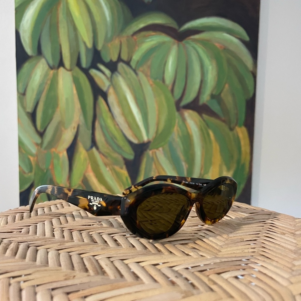 Prada Tortoiseshell Oval Sunglasses with Olive-Green Lenses